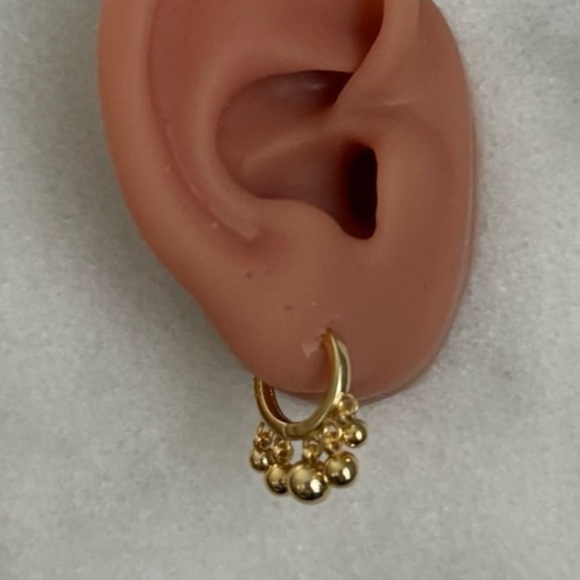 Gold Beaded Tassel Fringe Hoop Earrings Brand New - Picture 2 of 4